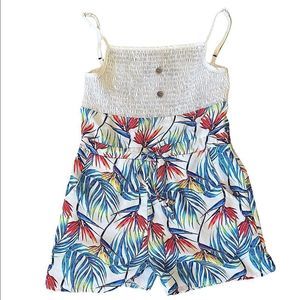 Saltwater Family Big Girls Med Tropical Print Romper with pockets